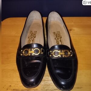 Salvatore Ferragamo Black Loafers with Gold Hardware!